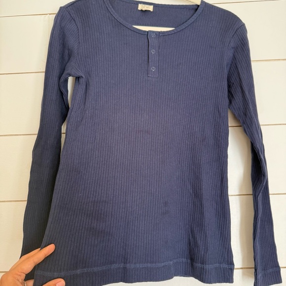 The Simple Folk 6 Organic Cotton Navy Blue Women's Ribbed Henley Top - Picture 4 of 7